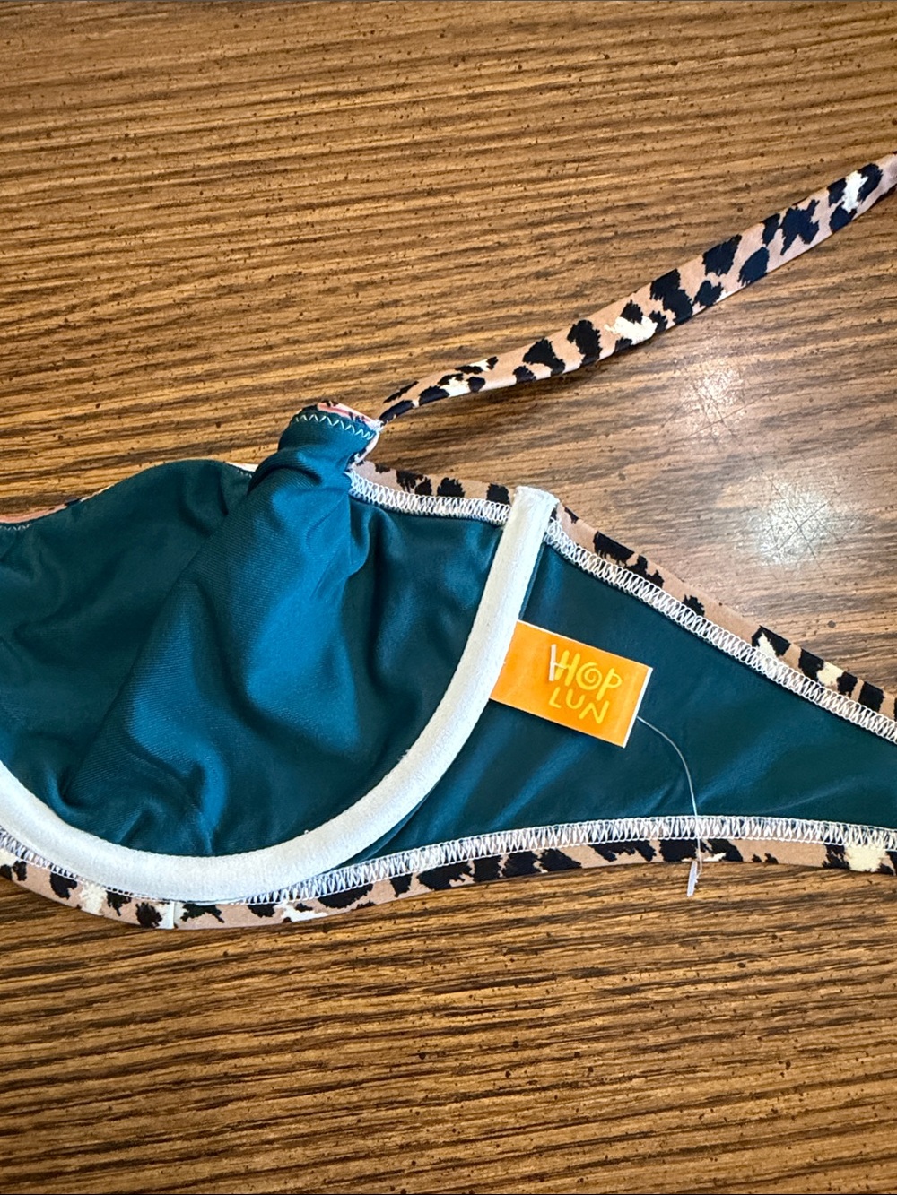 Teal Bikini Top with Leopard Exterior